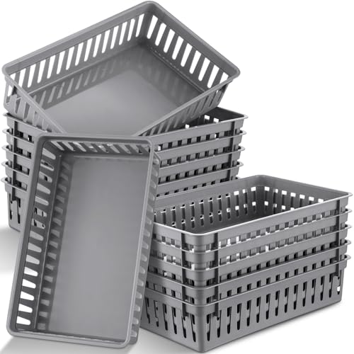 Wenqik Set of 12 Small Plastic Baskets for Organizing, Grey - color: Grey