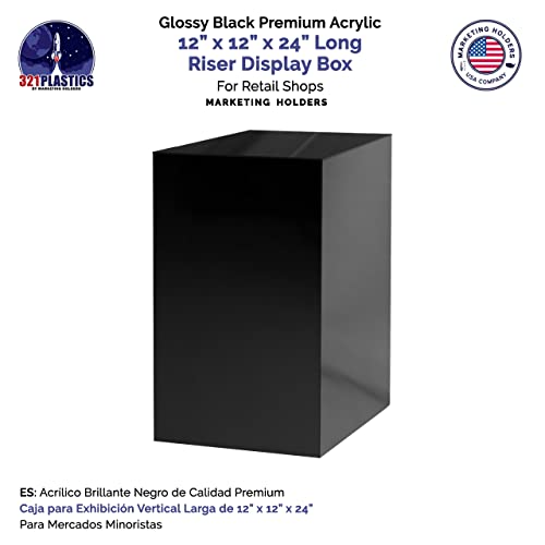 12" x 12" x 24" Acrylic Cube / Display 5 Sided Box Black - color: Glossy Black, size: 12"w x 12"d x 24"h