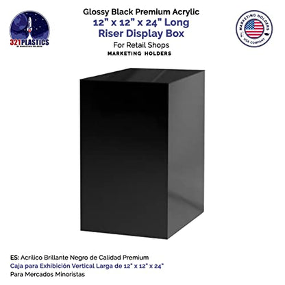 12" x 12" x 24" Acrylic Cube / Display 5 Sided Box Black - color: Glossy Black, size: 12"w x 12"d x 24"h