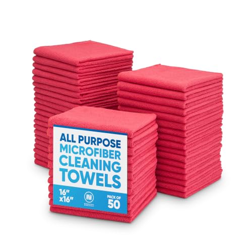 Microfiber Wholesale 16" x 16" All Purpose Towels - 50 Pack - Reusable Wash Cloths, Dust, Kitchen, Car, Shop Rags for Cleaning (Red) - color: Red, size: 50 Pack