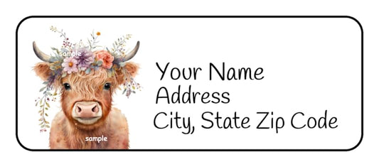 30 Pcs Highland Cow Address Labels, Stickers Favor Labels Tags Envelope Seals Stamps 2.625" x 1" Rectangle Sticker for Packages Small Business Cards Letters Gifts Boxes, Name Tags, Floral