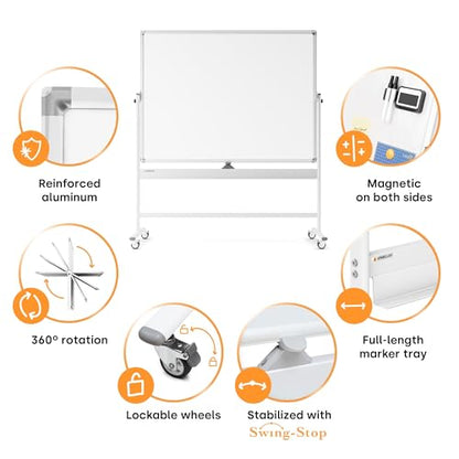 Kamelleo Rolling Whiteboard on Wheels 60" x 46", Double Sided White Board - color: Pearl White, size: 60x46