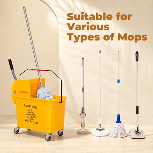 HOMCOM Commercial Mop Bucket Side Press Wringer Wheels 21 Quart Yellow - color: Yellow, size: 21 Quart