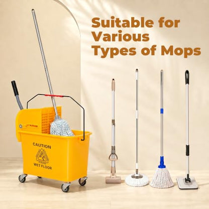 HOMCOM Commercial Mop Bucket Side Press Wringer Wheels 21 Quart Yellow - color: Yellow, size: 21 Quart