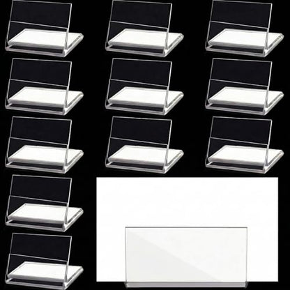 Chunful 12 Pcs Mini Acrylic Sign Holder 1.4 x 1.4 Inch Slant Back Table Number Holders Clear L Shape Price Name Label Display Stands for Party Office Store Retail Shop Store Wedding Display
