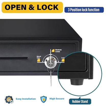 HK SYSTEMS 13inch Heavy Duty POS Cash Drawer with 4Bill/5Coin, Removable Coin Compartment, 24V, RJ11, Single Large Media Slot, Black - color: Black, size: 13inch