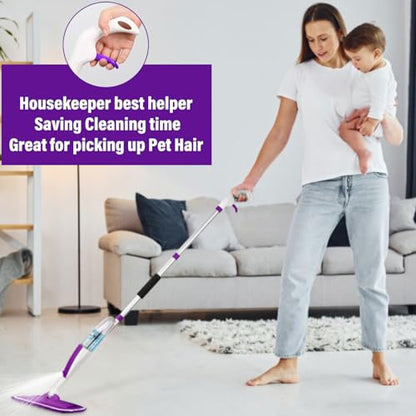 Wet Spray Mop for Floor Cleaning with 14 oz Bottle & 3 Microfiber Pads - color: 01-purple