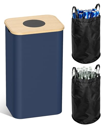 Magicheap 26 Gallon (100L) Recycling Bins for Kitchen with Bamboo lid, Blue - color: Blue