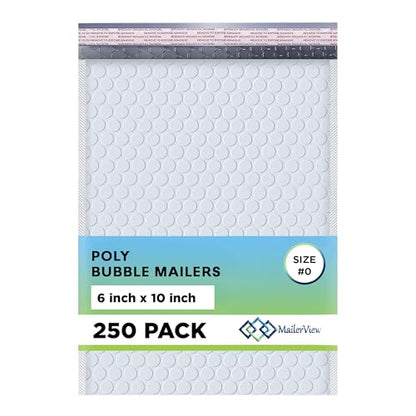 Arctic White Bubble Mailers 6x10 Poly Padded Envelopes #0, 250 Pack - color: Arctic White, size: 6"x10" / 250 Pack