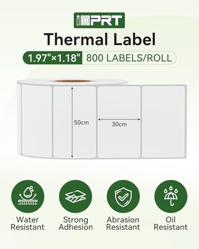 iDPRT 1.97" 1.18" Multi-Purpose Direct Thermal Labels (50mm30mm), Thermal Sticker for Address/Barcode/Mailing, Compatible with iDPRT SP460BT/SP410/SP310/SP320, Rollo, Zebra, Phomemo, etc, 800pcs - size: 1.97"×1.18" (40mm×30mm)