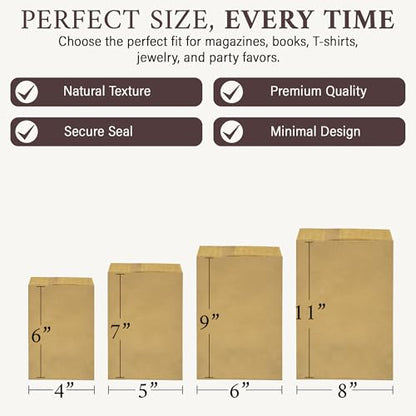 RJ Displays 100 Pack Brown Kraft Paper Merchandise Tote Bags | Small Paper Gift Shopping Bags Bulk for Magazines, Books, Party Favors, Retail Sales Tote Bags for Packaging 8.5" x 11" Inch (Brown) - size: 8.5" x 11"