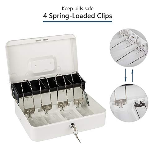 KYODOLED Locking Cash Box with Lock,Money Box with Cash Tray,Lock Safe Box with Key,Money Saving Organizer,11.81Lx 9.45Wx 3.54H Inches,White XL Large - color: White