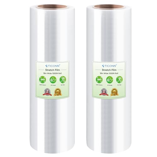 TICONN Stretch Wrap Roll, 18 in x 1000 ft Plastic Wrap for Moving Furniture - style: 18''-2PK Clear (No handle)