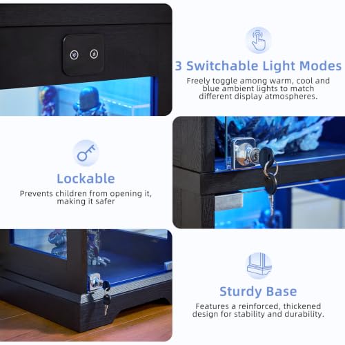 LELELINKY Farmhouse Narrow Glass Display Cabinet with Doors & Lock, Black - color: Black, size: 1 Pack