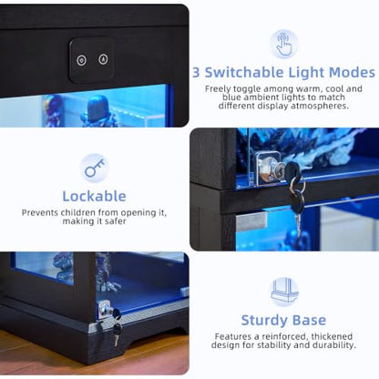LELELINKY Farmhouse Narrow Glass Display Cabinet with Doors & Lock, Black - color: Black, size: 1 Pack