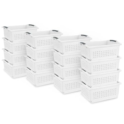 Sterilite Large Stacking Basket Plastic Storage Organizer, White, 16-Pack - size: 16 Pack, style: Large