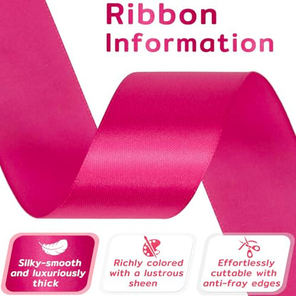60 Yards Hot Pink Satin Ribbon 1-1/2 Inch, Solid Polyester Fabric Ribbon for Gift Wrapping, Crafts, Flower Bouquet, Wedding, Festival, Christmas, Halloween - color: Hot Pink