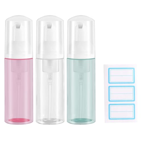 3pcs 2oz Small Size Mousse Plastic Travel Foam Pump Bottle Dispenser - color: Clear+green+pink