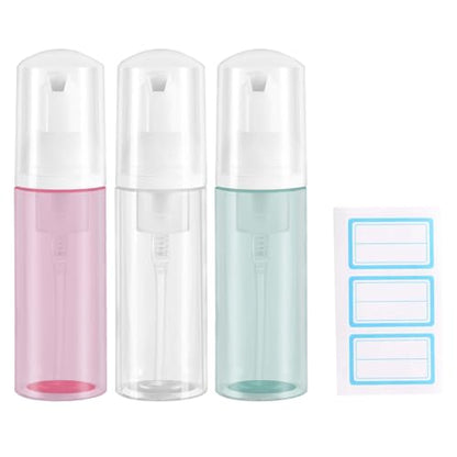3pcs 2oz Small Size Mousse Plastic Travel Foam Pump Bottle Dispenser - color: Clear+green+pink
