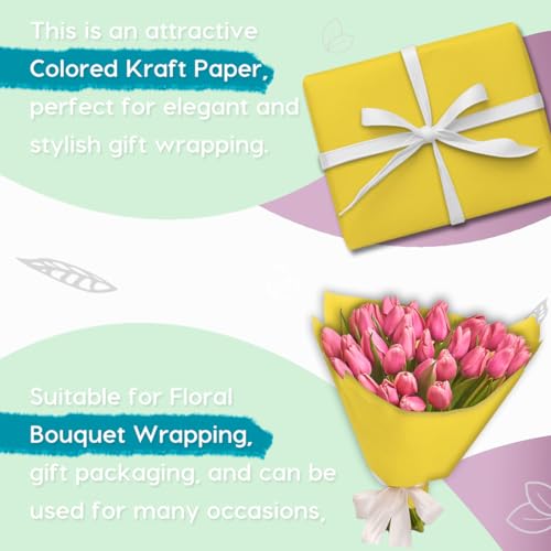 PerkHomy 24" x 1,440" (120') Lemon Yellow Kraft Paper Roll for Craft Bulletin Board Paper Art Table Covering Crafting Gift Wrapping Bouquet Packing Parcel 80GSM 55LB (Lemon Yellow, 24" x 120') - color: Lemon Yellow, size: 24" Width x 120' Length