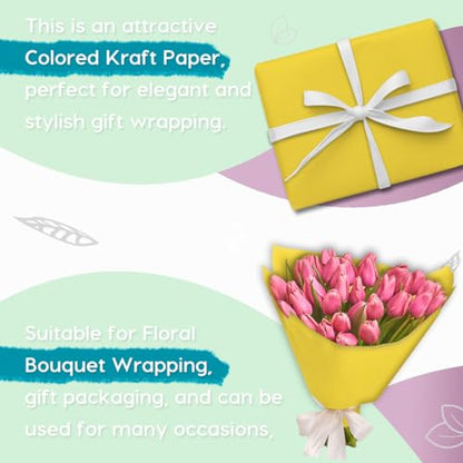 PerkHomy 24" x 1,440" (120') Lemon Yellow Kraft Paper Roll for Craft Bulletin Board Paper Art Table Covering Crafting Gift Wrapping Bouquet Packing Parcel 80GSM 55LB (Lemon Yellow, 24" x 120') - color: Lemon Yellow, size: 24" Width x 120' Length