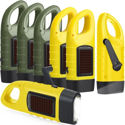 Mudder 6 Pack Hand Crank Flashlights Solar Powered Flashlight, Green,Yellow - color: Green,Yellow