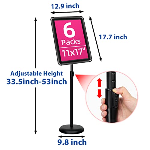 6Pack 11x17 Sign Holder Stand, Adjustable Floor Standing Sign Holder - color: Black, size: 11"x17"-6Pack