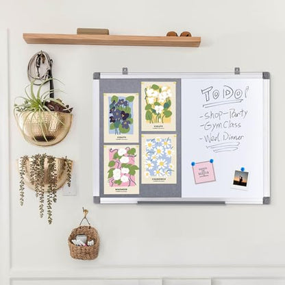 SWANCROWN Bulletin Board White Board Combo, 24 x 18 in, Aluminum Frame - color: Grey-vertical, size: 24"W x 18"H