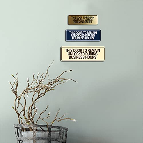 Signs ByLITA Standard This Door To Remain Unlocked During Business Hours Sign (Brushed Silver) - Small (2 Pack) - color: Brushed Silver, size: 2 x 6" - Small (2 Pack)