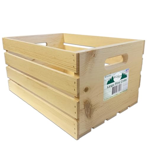 Wilson Large Wooden Pine Crate for Storage and Decoration at Home, Office, Kitchen, Bedroom, and Retail (12.5"x9.625"x17.875")(1) SINGLE CRATE