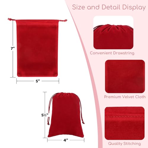 Tapleap 12Pcs Small Drawstring Gift Bags, 5x7” Red Velvet Pouch - color: Red, size: 5x7in