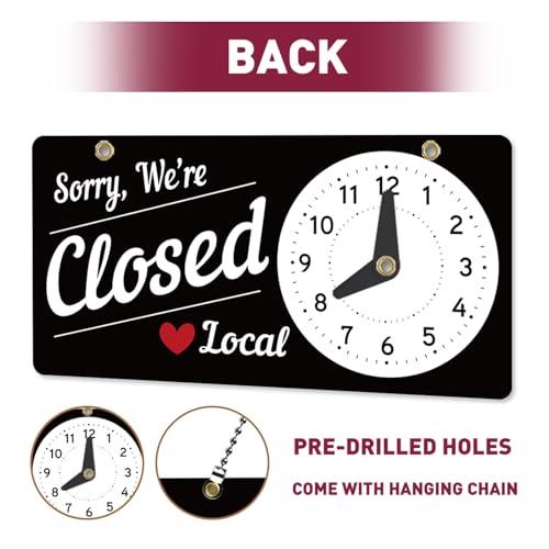 PLIGREAT Classic Open Closed Sign Double Sided Open Sign with Clock We Are Opened Closed Signs for Business Retail Store Window Wall Decor Hanging Door Signs with Chain, Black White - style: Black White