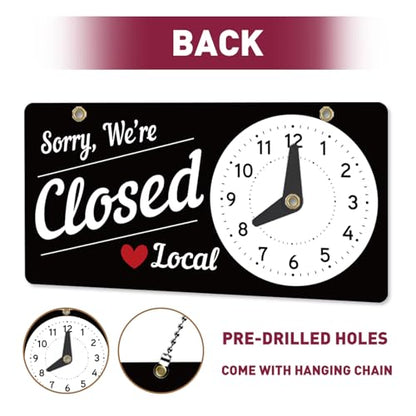 PLIGREAT Classic Open Closed Sign Double Sided Open Sign with Clock We Are Opened Closed Signs for Business Retail Store Window Wall Decor Hanging Door Signs with Chain, Black White - style: Black White