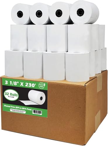 Phenol Free Thermal Paper (32 Rolls) 3 1/8 x 230 Receipt Rolls fits all Clover POS Cash Register Printers, Star Micronics SCP700 TSP100 TSP300 TSP400 (BPA & BPS Free) from BuyRegisterRolls - size: Pack of 32, style: Phenol Free Thermal
