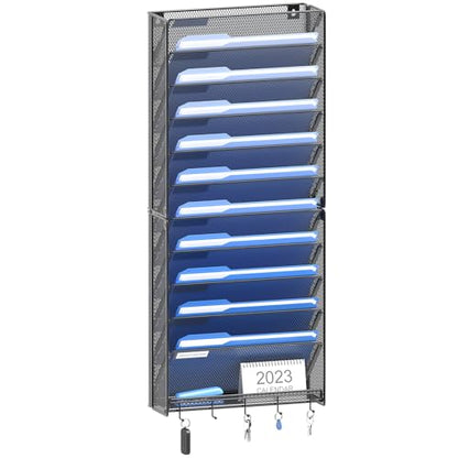 OUTWOLF Hanging Wall File Organizer with Hooks, 12 Tier Vertical Wall Mount File Holder, File Folder Wall Organizer for Office - color: 12 Pocket