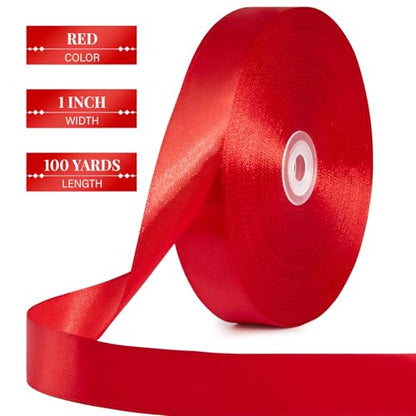 Red Satin Ribbon 1 Inch x 100 Yards - color: Red