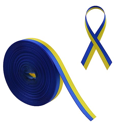 WANDIC 20 Yards Down Syndrome Awareness Satin Ribbon, Yellow & Blue Ribbon World Down Syndrome Day for Gift Wrapping, Brooch Making - color: Yellow & Blue