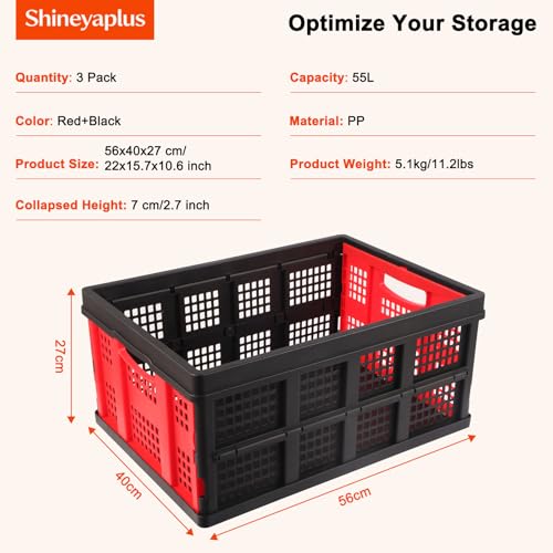 55L Collapsible Storage Bins with Handle 3 Packs, - color: 55L 3PK (Black & Red)