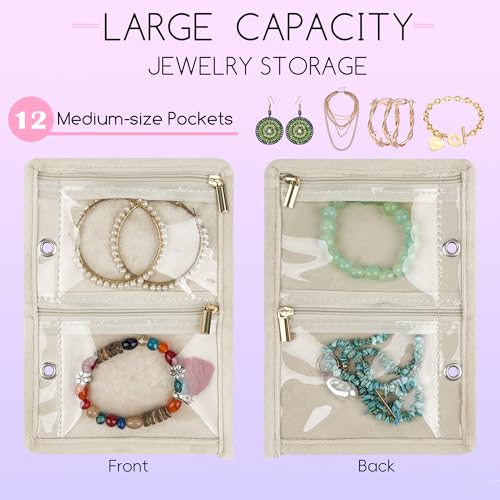 Travel Jewelry Organizer Case,Small Jewelry Bags Jewelry Storage Book Ring Binder with Clear Zipper Velvet Pouch for Traveling (Inner Pages,Beige,3 PCS,Medium) - color: Inner Pages,Beige,3 PCS,Medium
