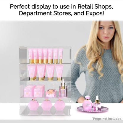 Marketing Holders Clear Acrylic Retail Locking Cabinet with Keys 12" x 12" x 16" Artifacts and Collectibles Showcase Countertop Cubby Multi Level Display - size: 12" x 12" x 16"
