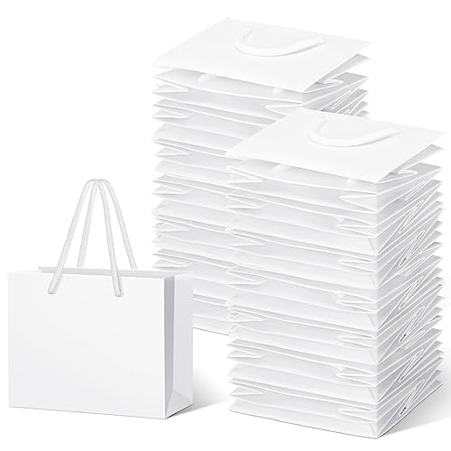 Honoson 100 Pcs Thicken White Mini Gift Bags with Handles Gift Card Bags - color: White