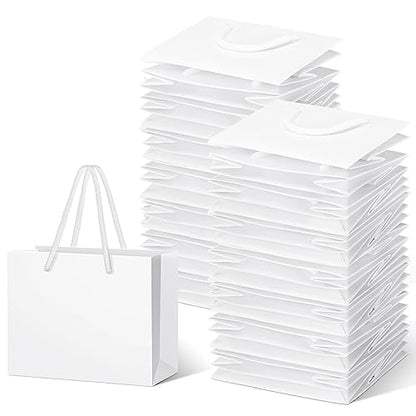 Honoson 100 Pcs Thicken White Mini Gift Bags with Handles Gift Card Bags - color: White