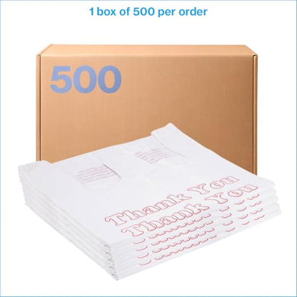 SSWBasics Premium Thank You T-Shirt Bags - 500 - Pack, 18” x 8" x 30", .48mil HDPE Thickness - Ideal for Restaurants, Retail, Grocery, Takeout - Standard Supermarket Size - Strong and Durable - size: 500 Count (18" x 8" x 30")