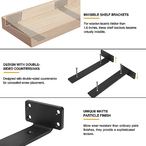 HITOMEN Heavy Duty Floating Shelf Brackets, 10-Inch (1/5'' Thick) Hidden Shelves Hardware, Iron L Brackets, Rustic Industrial Black Metal Wall Shelving Supports, 8 Pack - size: 10 Inch, style: 8 Pack