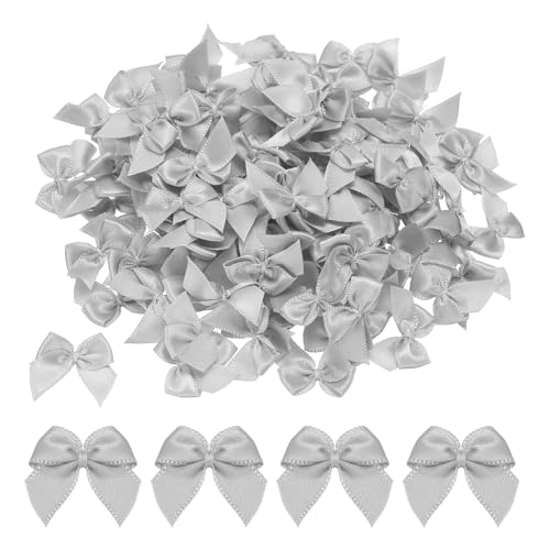 MECCANIXITY Mini Ribbon Bow 1" Mini Fabric Flower Bows Silver 150Pcs - color: Silver