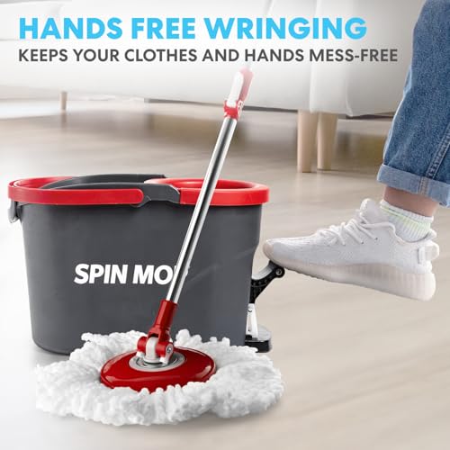 Simpli-Magic 79349 Spin Mop Cleaning System with 3 Microfiber Mop Heads, Red/Black - color: Red