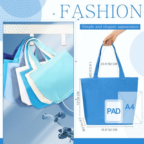 Epakh 8 Pack Canvas Tote Bag Bulk with Zipper, 16.5 x 13 Inch, Blue - color: Blue, size: 16.5 x 13 Inch