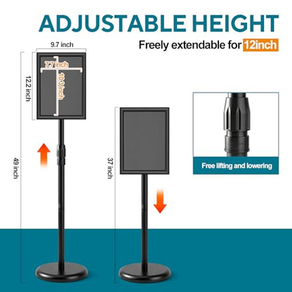 USCNC Sign Holder Stand 8.5x11 inch - Adjustable Floor Standing Sign Holder -Snap open frame,360° Rotation for Malls,Schools,Restaurants (Black 2 Pack)