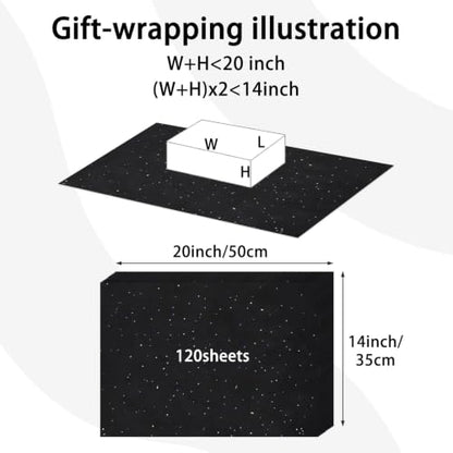 120 Sheets 14 x 20 Inch Black Glitter Tissue Paper for Gift Bags - color: Glitter Black