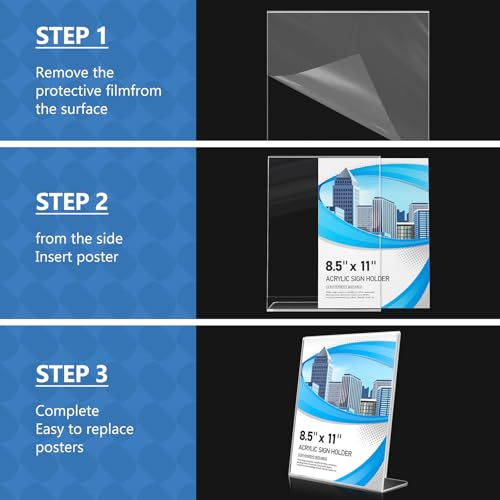 Eocnrhe Acrylic Sign Holder 8.5 x 11 6 Pack, Double-Sided Clear Sign Holder Plastic Stands for Display, Table Sign Stands, L Shape Flyer Holder